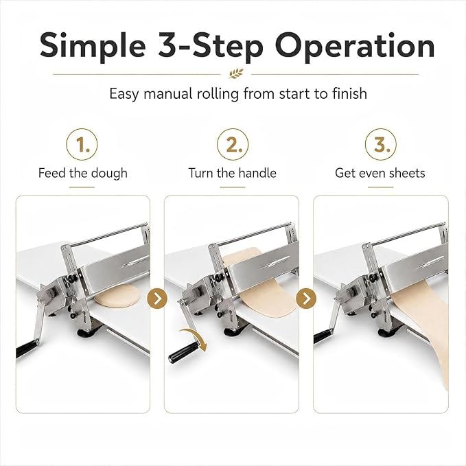 Manual Hand Dough Sheeter, Folding Dough Rolling Machine, Commercial Grade Capacity, Food-Grade Stainless Steel, with Sheeter Board, Or Pizza Dough, Bread, Cookies and Pastry Baking