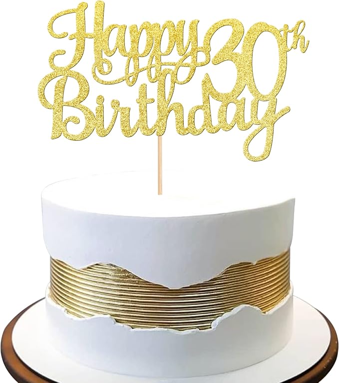 1 PCS Happy 30th Birthday Cake Topper Gold Glitter Cheers to 30 Years Birthday Cake Pick 30 Fabulous Cake Decoration for Happy 30th Birthday Anniversary Party Decorations Supplies