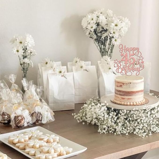 1 PCS Happy 45th Birthday Cake Topper Glitter Cheers to 45 Years Birthday Cake Pick Hello 45 Fabulous Cake Decoration for Happy 45th Birthday Anniversary Party Decorations Supplies Rose Gold