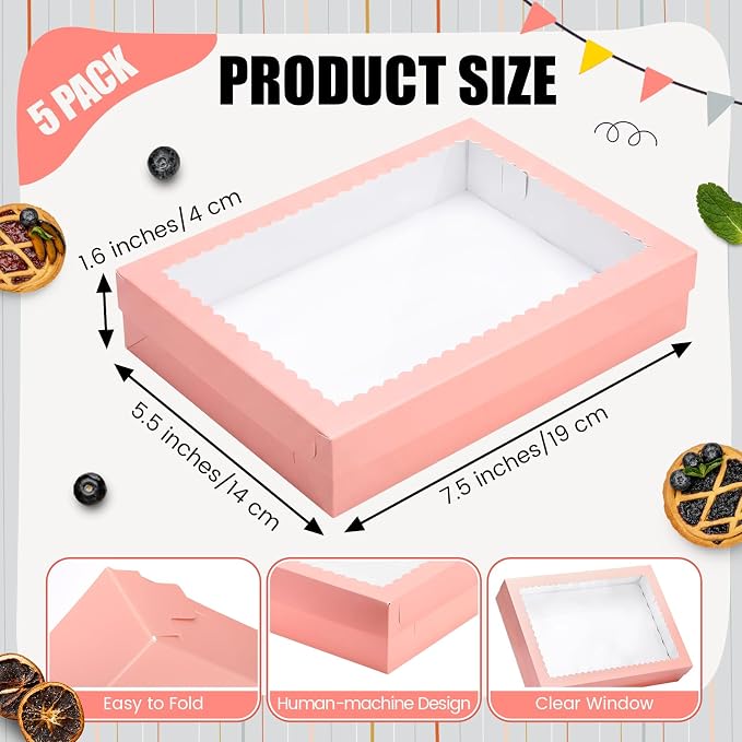 Sinload 10 Pcs 19x14x4 Inch Half Sheet Cake Boxes 5pcs Large Rectangle Bakery Boxes with 5pcs Cake Boards for Pastry Baking, Cupcakes, Donuts, Cookies, Pie Treat Packaging (Pink)