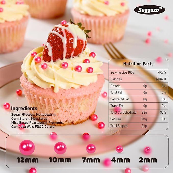 Pink Pearl Sprinkles for Cake Decorating, Edible Pink Sugar Pearl Sprinkles, Cake Decorations, Cupcake Toppers, Ice Cream, Wedding Party Birthday Supplies, 180g/6.35oz