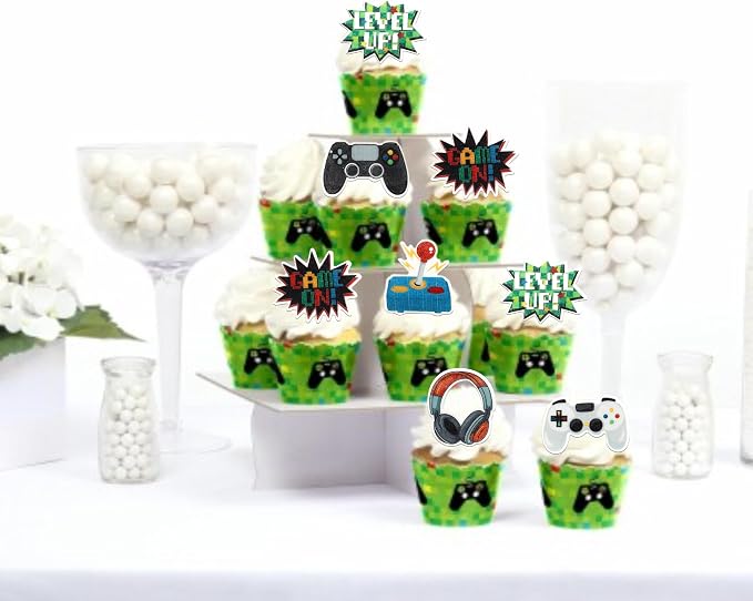 60 PCS Edible Video Game Cupcake Toppers GamePad Cake Decorations Edible Game On Controllers Cupcake Picks for Game Theme Baby Shower Boys Girls Birthday Anniversary Party Food Decorations Supplies