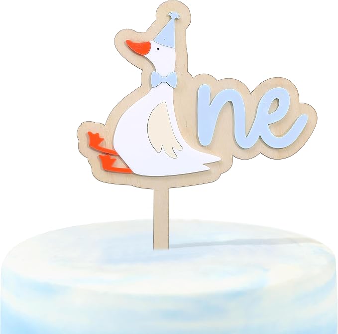 Wooden One Silly Goose 1st Birthday Cake Topper - Silly Goose First Birthday Decorations,Baby Girl 1st Party Decor (blue1)