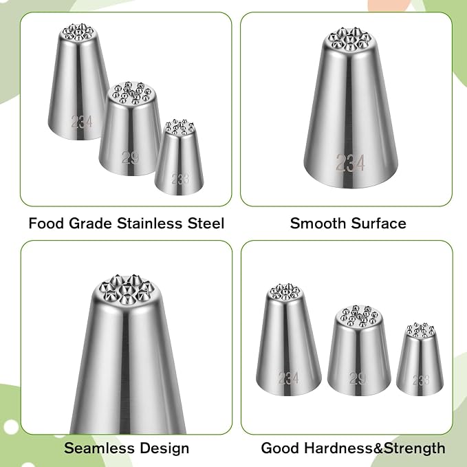 3 Pcs Grass Piping Tip for Cake Decorating Stainless Steel Frosting Icing Tip Large Icing Nozzles Tips Decoration Tool with 10 Pcs Piping Bags for Cupcakes Cookie Cake DIY Baking Buttercream Pastry