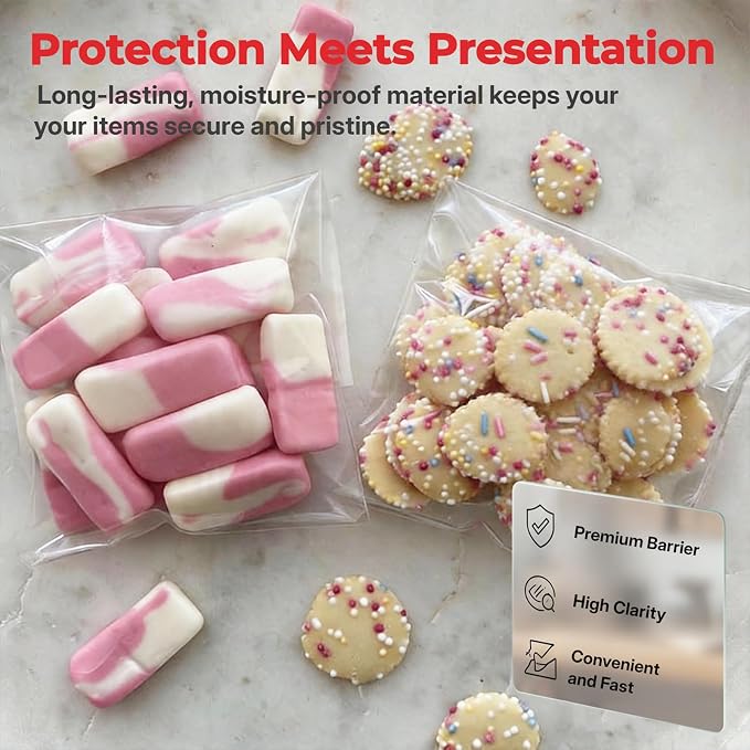 200Pcs 5.5*5.5in Clear Cookie Bags, Self Sealing Cellophane Bags Resealable Self Adhesive Treat Bags for Cookie Packaging, OPP Individual Gift Giving Bags for Party Favors, Homemade Baking