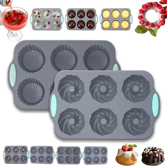 Wreath Ice Mold, Christmas Ice Cube Molds, Silicone Wreath Ice Cube Tray For Holiday Cocktails, 6 Hole Flexible Donut Diy Bakeware Suitable For Ice Cubes, Cakes, Soap, Chocolate (B Set)