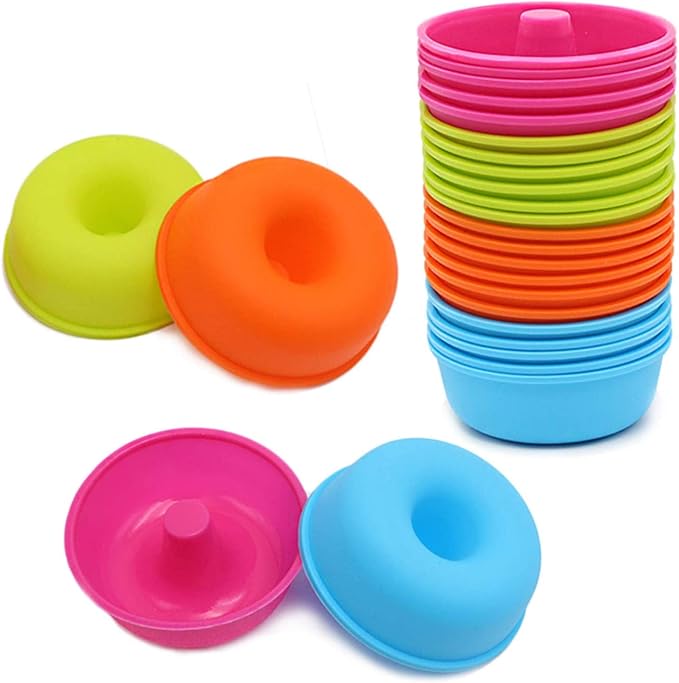To encounter 24Pack Silicone Donut Pans for Baking, Nonstick Round Doughnut, Reusable Baking Cups,Muffin Cupcake Molds, 2.5 Ounces Bagel Pan