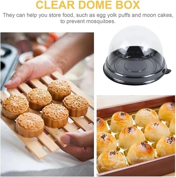 50Pcs Clear Plastic Mini Cake Box with Dome Lids, Mini Muffin Container Box Mooncake Dome Box Pastry Baking Packaging Boxes Wedding Birthday Gifts Supplies (Black Base)