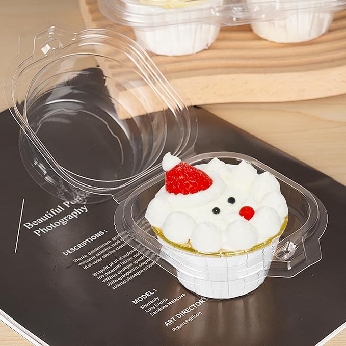 WIKDAY 100 Pcs Individual Cupcake Containers, Clear Plastic Cupcake Holders with Lids, Spacious 3" Design for Frosted Cupcakes, Stackable & Reusable for Parties, Baking, Picnics