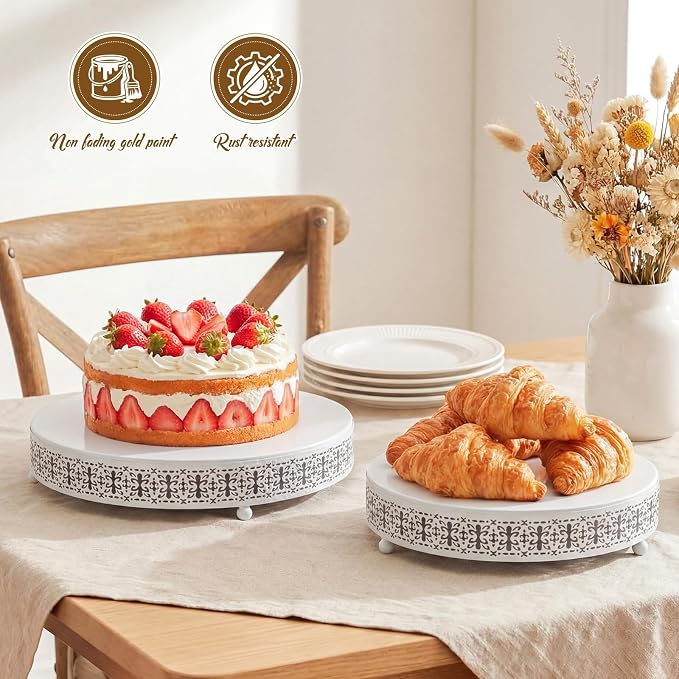 Wenqik 3 Pcs 16'' 14'' 12'' Metal White Cake Stand Round Cake Stands for Dessert Table Cookies Fruit Serving Tray Cupcake Dessert Pastry Riser for Wedding Birthday Party and Events (Retro Style)