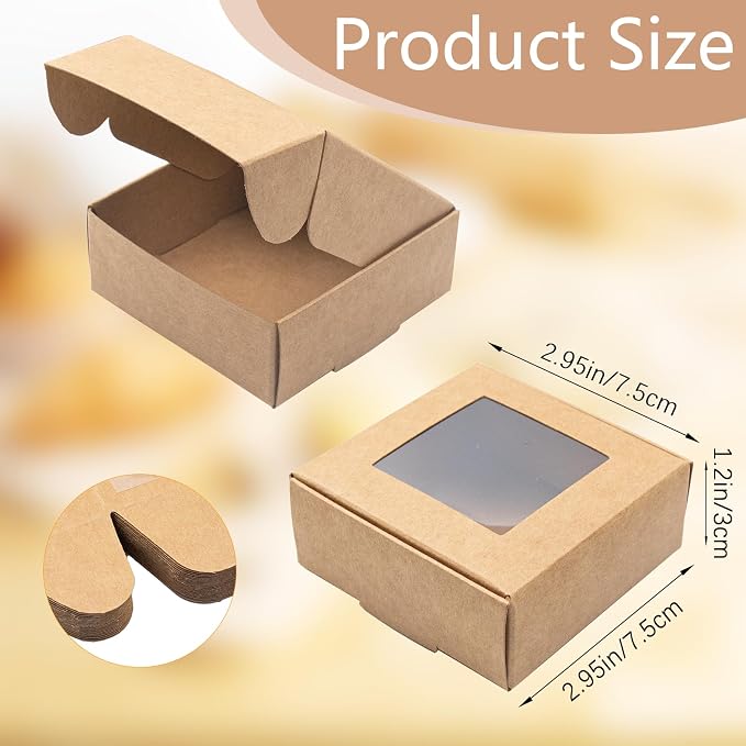 QUYLIXX 100 Pcs Soap Packaging Boxes with Window Mini Kraft Paper Boxes Bulk Treat Favor Boxes Rectangle Gift Soap Boxes for Homemade Soap Making Cookies Candy Prese