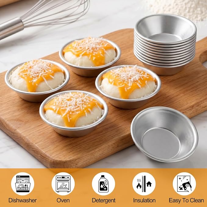 Yesland 40 Pack Mini Egg Tart Mold, 2.8 Inch Aluminum Tart Tin Pans, Pie Tartlets Dessert Molds, Nonstick Reusable Baking Cups for Cupcake, Cookie, Pudding, Silver