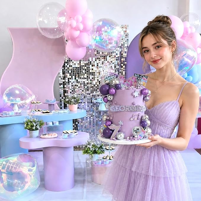 MEMOVAN Purple Music Cake Topper Popular Singer Birthday Cake Decorations with Purple Disco Ball Singer Stars Cake Decorations for Music Singer Kpop themed Birthday Party Supplies