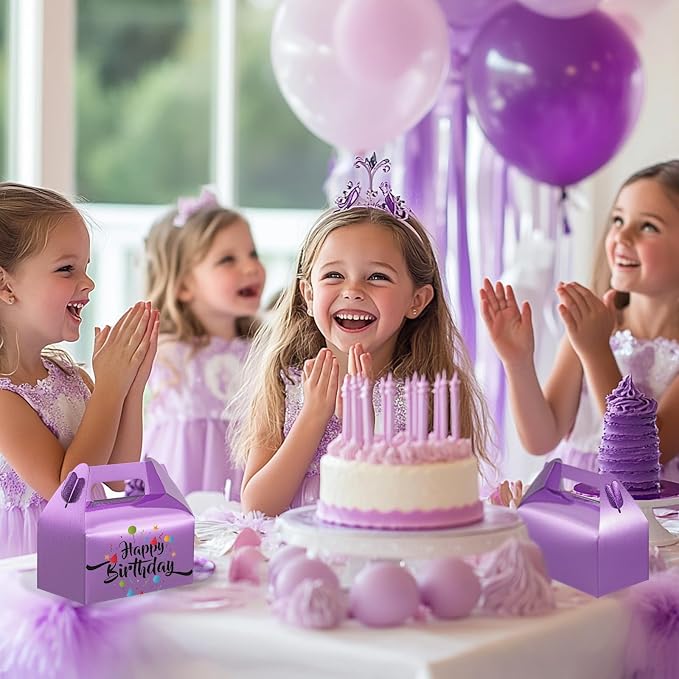 UnicoPak 30 Pack Purple Party Favor Bag Boxes, Gable Gift Boxes for Treats Goodies Cookies Candies, Ideal for Purple Party Favors, Theme Birthday Party, Valentine's Day, 6.5x3.5x3.5 Inches