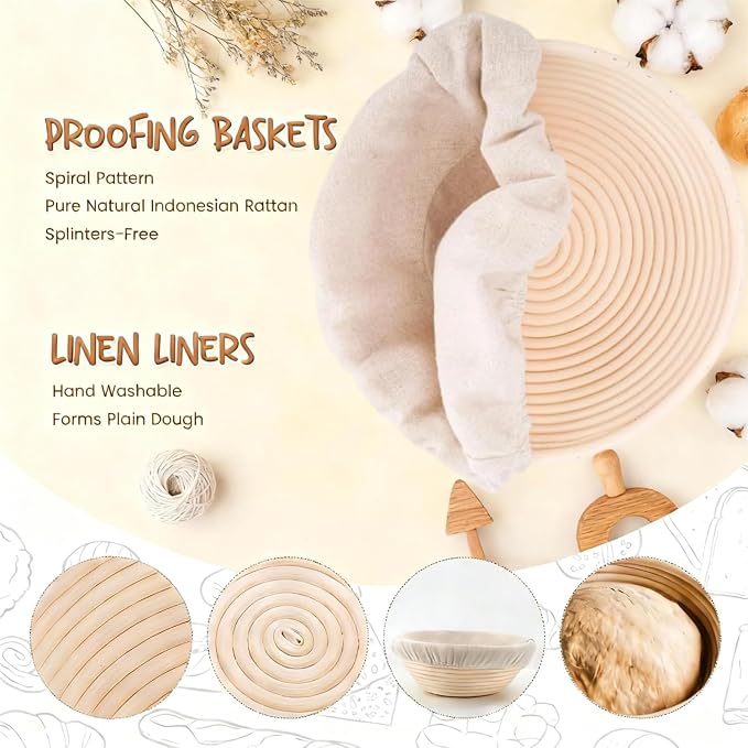 Sourdough Bread Baking Supplies Kit, Banneton Bread Proofing Basket, Complete Sourdough Tools Ideal Gifts for Bakers Women Mom Wife