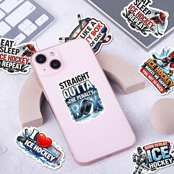 10pcs Ice Hockey Stickers Gifts for Hockey Players Fans Multiple Different Design, Waterproof UV-Resistant for Water Bottle, Laptop, Window, Car