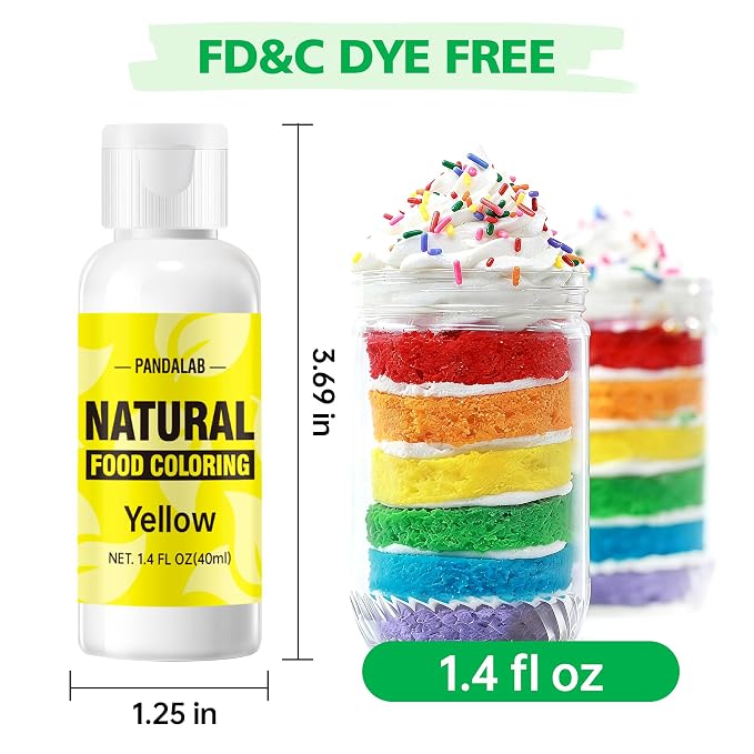 Yellow Natural Food Coloring - Pandalab 40mL Plant-Based Concentrated Food Dye, No Artificial Dye, Vegan Edible Color for Baking, Cake Decorating, Icing, Frosting, Cookies, Candy, 1.4 Fl Oz