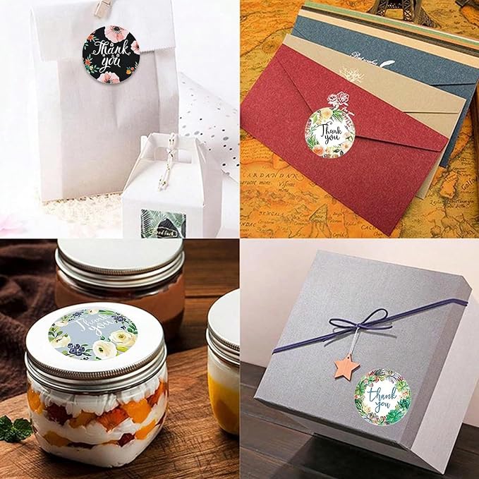 500PCS Thank You Stickers, 1Inch Small Thank You Sticker for Small Business Packaging Roll 8 Colorful Design Round Labels Stickers for Baking Envelope Seals Gift Wrap Birthday Party Favors (Floral)