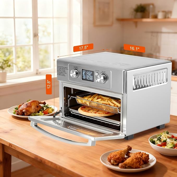 NEWBULIG 23QT Smart Touch Air Fryer Toaster Oven, Multi-Function Electrical Air Fryer Oven Combo, 7-in-1 Steel Countertop Ovens, 1800W Power, 120-Minute Timer, Convection, LCD Display