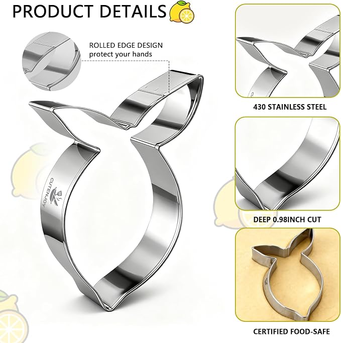 3 Piece Lemon Cookie Cutters- 3.77",3",2" Fruit Cookie Cutters Shapes, Stainless Steel Funny Cookies Baking Cutter for Biscuit Dough Fondant