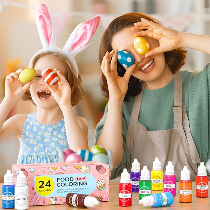 Food Coloring Set - 24 Color Food Grade Vibrant Food Dye Tasteless Liquid Color for Cake Decorating Baking Easter Egg Icing Fondant Cooking Slime Making DIY Supplies Kit - 0.35 Fl. oz (10 ml)/Bottles