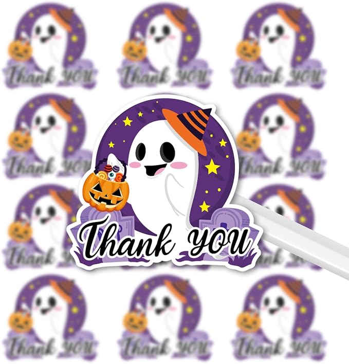 Whaline 225Pcs Halloween Stickers Funny Small Business Thank You Sticker Cute Ghost Stickers for Halloween Envelopes Sealing Goodie Treat Bags Party Gift Favors Box Cards Decoration