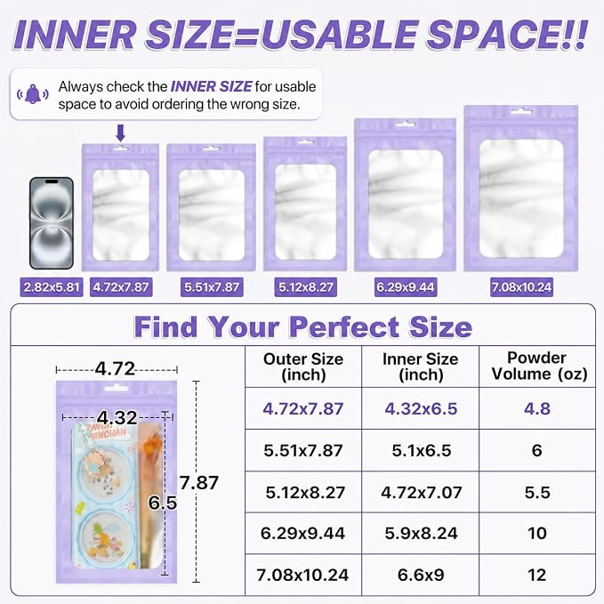 ANZNKU 100 Pack Lavender Purple Resealable Mylar Bags with Frosted Clear Window 4.72x7.87", Smell Proof Sealable Packaging Bags for Small Business, Foil Pouch Zip Goodie Bag for Candy Treat Jewelry