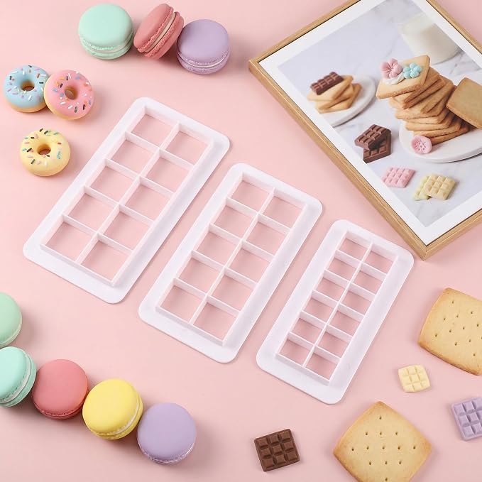 3Pcs Square Cookie Cutter Set, 3 Size Multicutter Square Fondant Cutter Geometric Biscuit Cutters Cake Decorating Safety Easy to Use Baking Tools