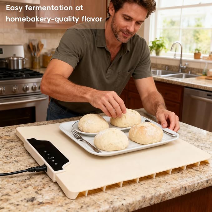 Sourdough Starter Warmer - Precise 85-200°F Control & 12H Timer for Rapid, Even Heat. Flexible Silicone Sourdough Warming Mat for Baking, Yogurt& Daily Kitchen Use（Small）