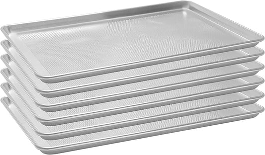 6 Pack Perforated Full Size Aluminum Baking Sheet Pans, 26"x18" | NSF, commercial cookie sheets, rolled rim baking pan, for roasting, freezer, bakery, oven safe up to 500℉