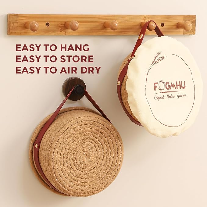 2-Pack Banneton Bread Proofing Baskets – Sourdough Starter Kit for Home Bakers, Cotton Rope Bannetons with Liners, Hanging Hooks, Dough Guide (9" Round)