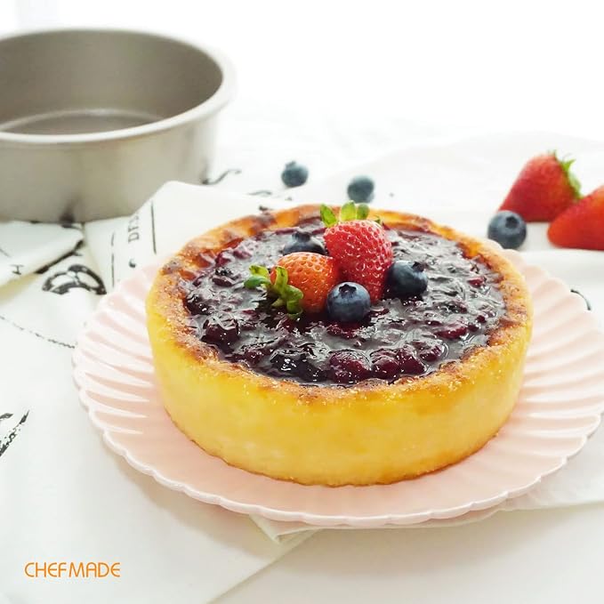 CHEFMADE Mini Round Cake Pan Set, 6-Inch 4Pcs Non-Stick Round Cake and Loaf Bakeware for Oven and Instant Pot Baking (Champagne Gold)