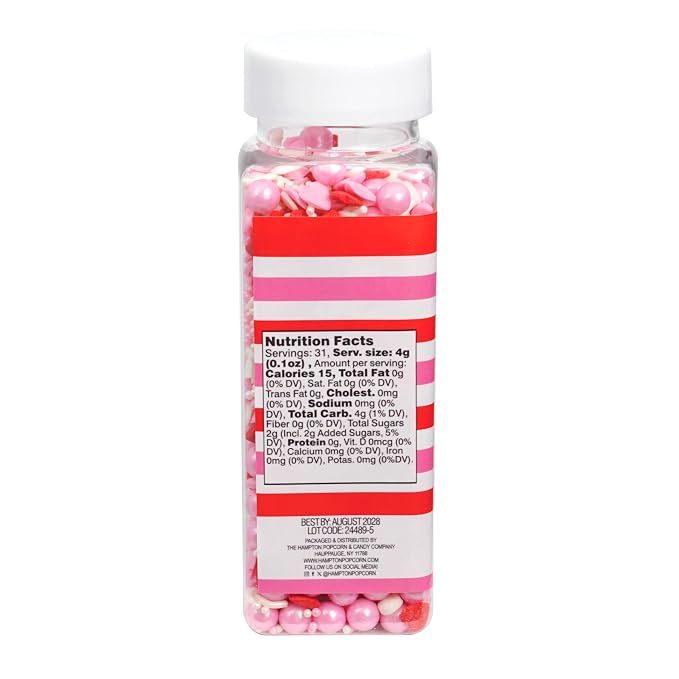 Hearts & Pearls Red, White and Pink Sprinkle Mix 4.4 oz, Valentines Sprinkles For Cake Decorating, Baking, Ice Cream & More, The Hampton Candy Company