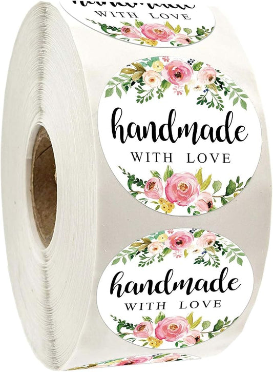 1.4 Inch Floral Handmade Stickers, 500 Round Adhesive Label Stickers, Perfect for Baking, Craft Projects, Gift Package Decoration