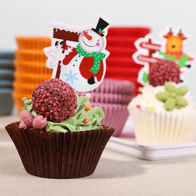 Bake Choice 200pcs Standard Rainbow Cupcake Liners for baking,food-grade cupcake wrappers,greaseproof parchment muffin liners for Christmas decorations