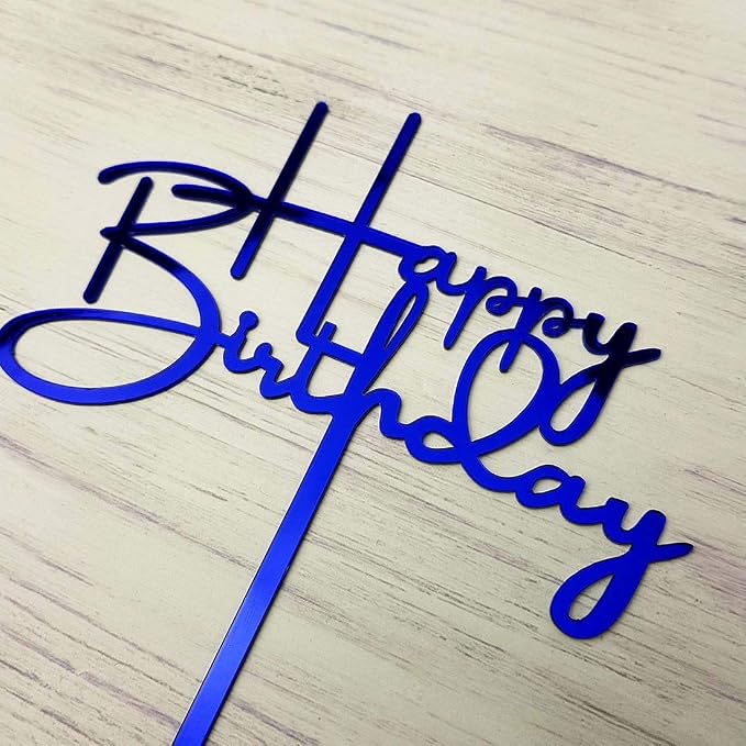 Happy Birthday Cake Topper for Birthday Party Decorations, Mirror Blue Acrylic