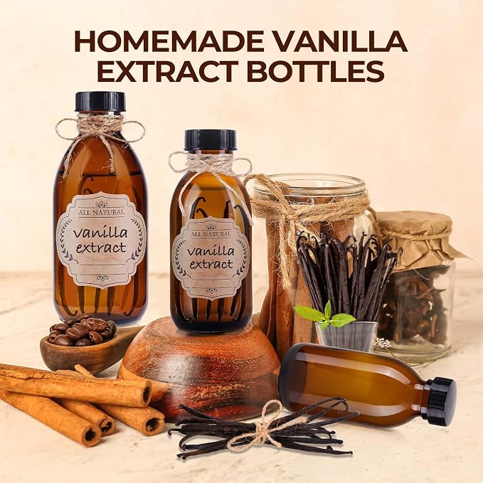 8oz Amber Glass Bottle with Lids, 3 Pack Brown Empty Cosmetic Containers Leakproof Refilllable Sample Dispensing Bottles for Homemade Vanilla Extract, Essential Oils, Potion, Juice, Ginger Shots