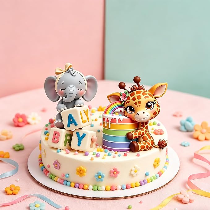 2Pcs 3D Elephant Giraffe Silicone Molds, Jungle Animal Cake Decorating Fondant Molds for Cake Decorating, Gum Paste, Birthday, Chocolate, Candy, Resin, Flexible Paste Pastry Baking Tool
