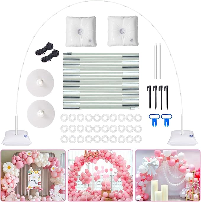 Balloon Arch Kit, 7.4ft Balloon Arch Stand Frame with Base: for Wedding Baby Shower Birthday Party Decorations Garden Arbors (White)