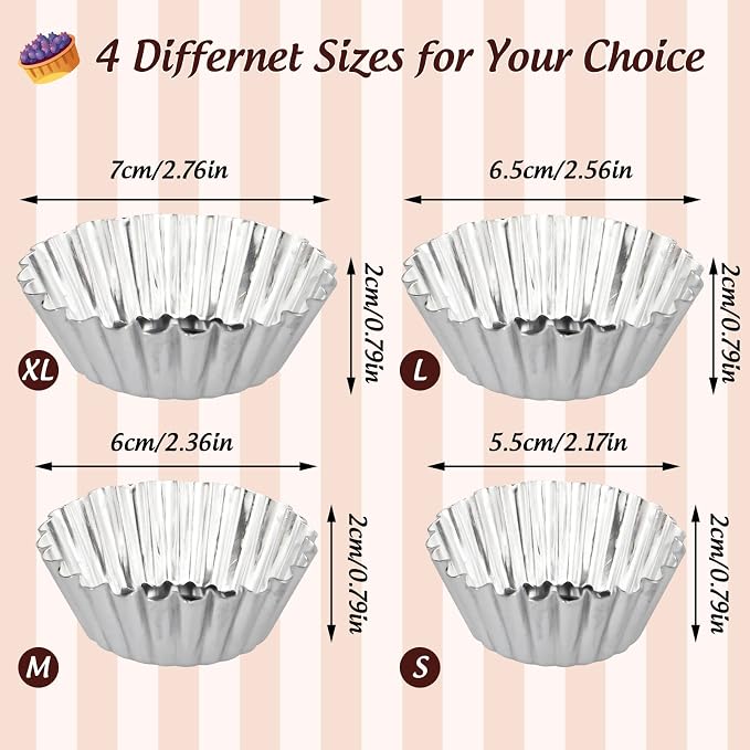 20 Pack Egg Tart Shell Pans, 2.8 x 0.8in Mini Aluminum Cupcake Pans Pie Cookie Muffin Tins Reusable Baking Mold Cups