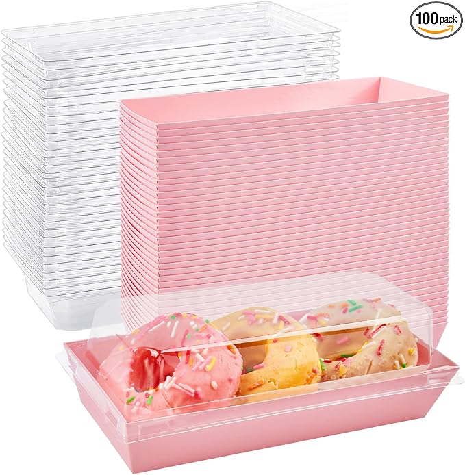 Ocmoiy Rectangle Charcuterie Boxes with Clear Lids, 100 Pack Pink Bakery Boxes, Cookie Boxes, Small Treat Boxes for Pastry, Sandwich, Cupcakes, Strawberries, Dessert To Go