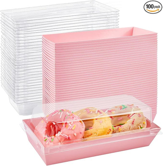 Ocmoiy Rectangle Charcuterie Boxes with Clear Lids, 100 Pack Pink Bakery Boxes, Cookie Boxes, Small Treat Boxes for Pastry, Sandwich, Cupcakes, Strawberries, Dessert To Go