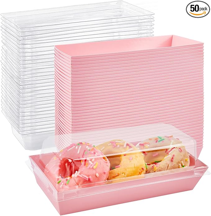 Ocmoiy Charcuterie Boxes with Clear Lids, 50 Pack Pink Bakery Boxes, Cookie Boxes, Small Treat Boxes for Pastry, Sandwich, Cupcakes, Strawberries, Dessert To Go Containers