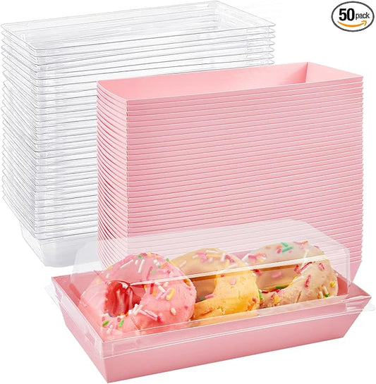 Ocmoiy Charcuterie Boxes with Clear Lids, 50 Pack Pink Bakery Boxes, Cookie Boxes, Small Treat Boxes for Pastry, Sandwich, Cupcakes, Strawberries, Dessert To Go Containers