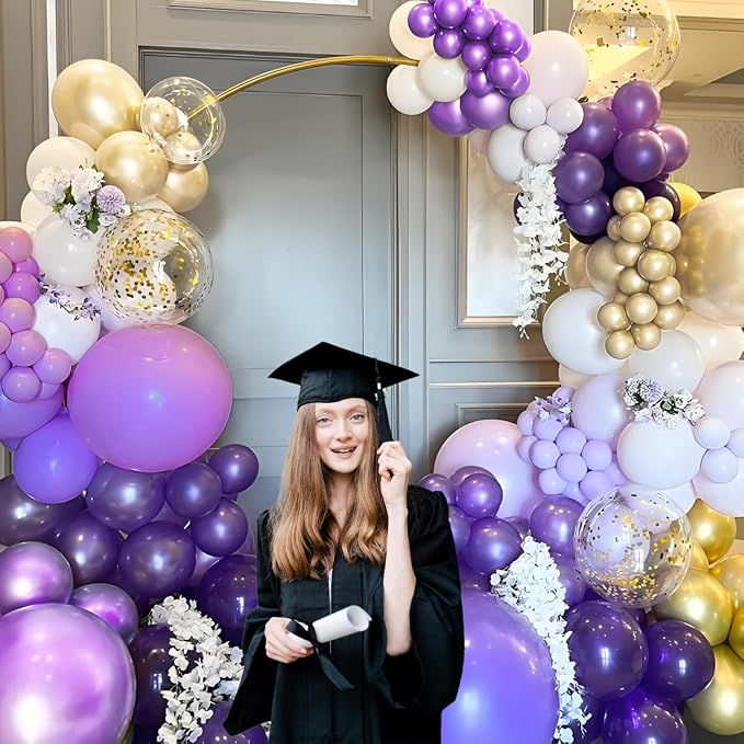 MEBAY Purple and Gold Balloons Arch Kit, 166Pcs Dark Purple Metallic Lavender Lilac Violet Gold Chrome Balloons for Baby Shower Girl Princess Party Wedding Decorations