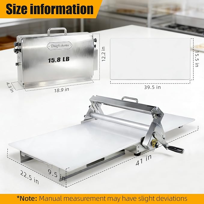 Folding Dough Sheeter (15.5")，Folding Dough Rolling Machine，Manual Dough Sheeter，Stainless Steel Dough Machine With 55 Adjustable Thicknesses, Commercial Grade Capacity (1 Rolling Surface)