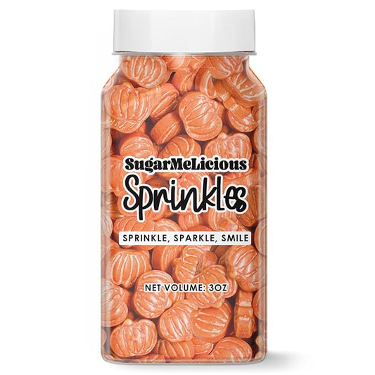 SugarMeLicious Pumpkin Sprinkles, Fall Harvest Edible Sprinkles for Halloween, and Thanksgiving, Decorating Pumpkin Shaped Sprinkle Mix for Baking Treats (3 oz)