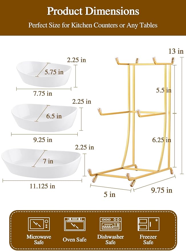 3 Tier Fruit Bowl for Kitchen Counter, No Assembly Required Ceramic Fruit Basket with Metal Stand, Tiered Fruit Stand for Countertop for Fruit, Veggies, Snacks, Cake & Desserts