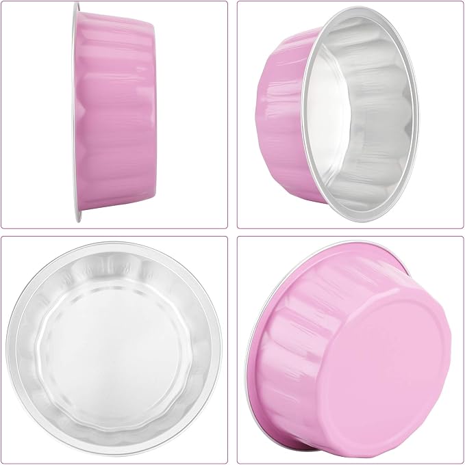 Beasea Disposable Ramekins with Lids Pink, 8oz 100 Pack Aluminum Cups for Baking, Aluminum Foil Cups Creme Brulee Muffin Cupcake Baking Cup Mini Pudding Cups for Party Wedding Birthday
