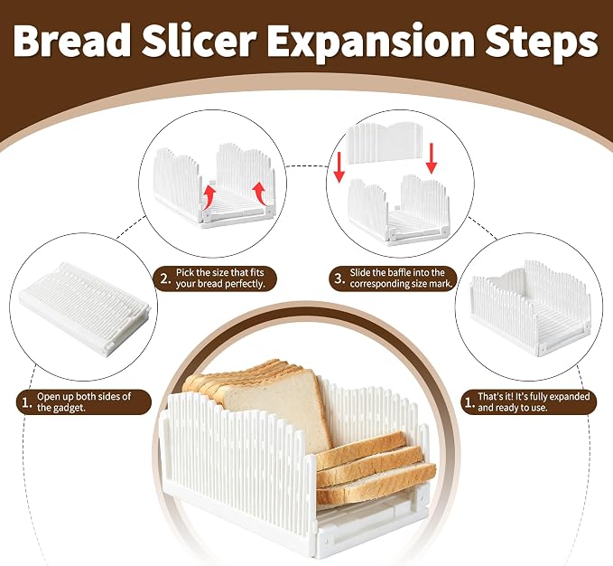 Bread Slicer for Homemade Bread, Foldable Compact with Adjustable Width | Bread Slicer with Scale Markings, Non-Slip Pad, Seamless Crumb Tray, For Home Bakers & Cooking Enthusiasts, Easy Storage